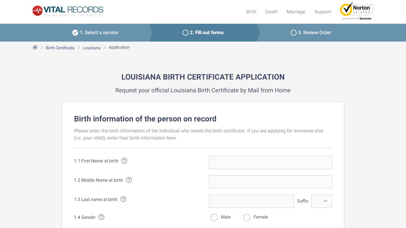 Louisiana Birth Certificate Application - Vital Records Online