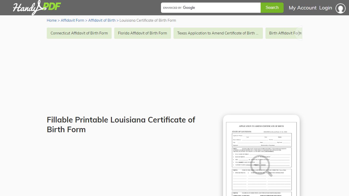 Fillable Printable Louisiana Certificate of Birth Form